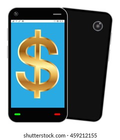 Smartphone with dollar sign on interface