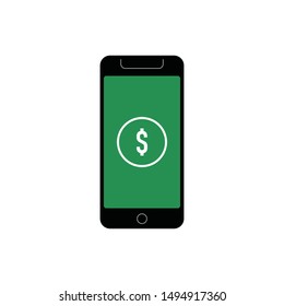 Smartphone with dollar symbol on the screen. Money icon on mobile.