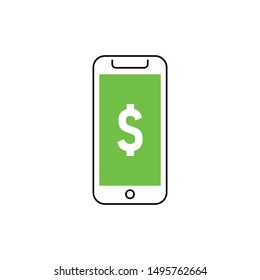 Smartphone with dollar symbol on the screen. Money icon on mobile.