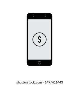 Smartphone with dollar symbol on the screen. Money icon on mobile.