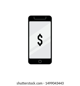 Smartphone with dollar symbol on the screen. Money icon on mobile.