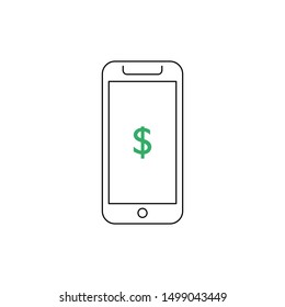 Smartphone with dollar symbol on the screen. Money icon on mobile.