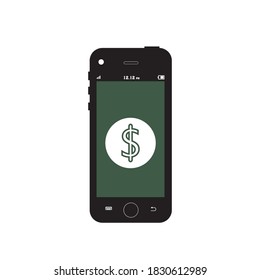 smartphone con símbolo en dólares, ilustraciones de pantalla plana vectorial