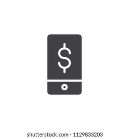 Smartphone with dollar vector icon. filled flat sign for mobile concept and web design. Mobile Payment simple solid icon. Symbol, logo illustration. Pixel perfect vector graphics