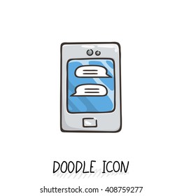 Smartphone doodle icon. Vector illustration. Connecting people.