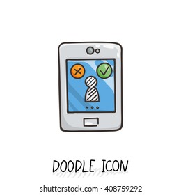 Smartphone doodle icon. Vector illustration. Connecting people.
