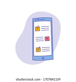 Smartphone doodle vector icon. Color illustration with blue outline. Hand drawn style mobile phone.