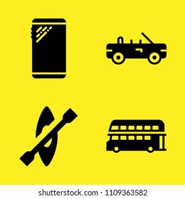 smartphone, double decker bus, kayak and car vector icon set. Sample icons set for web and graphic design