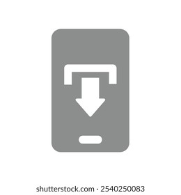 Smartphone and download arrow. Downloading on phone vector icon.