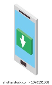 smartphone download data button isometric