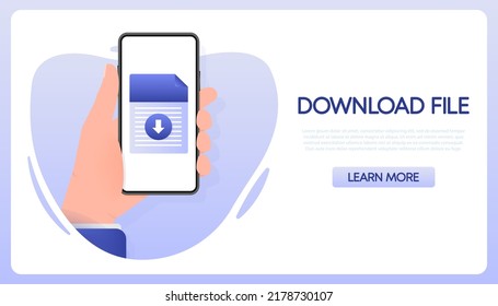 Smartphone con archivo descargado en forma de caricatura. Pantalla de Smartphone. Vector de icono de teléfono. Ilustración de dibujos animados de vector plano.