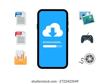 Smartphone Descarga de datos de la nube y archivos Ilustración de stock