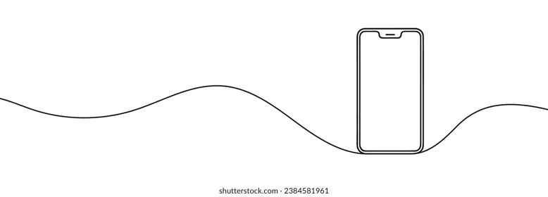 smartphone drawn with one line isolated. Vector illustration