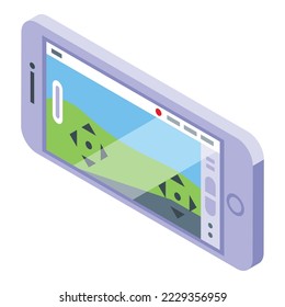 Smartphone drone control icon isometric vector. Aerial video. House tour