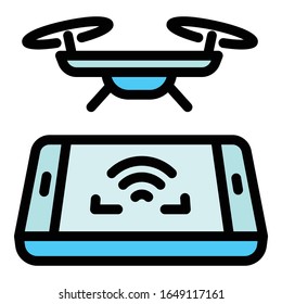 Smartphone drone control icon. Outline smartphone drone control vector icon for web design isolated on white background