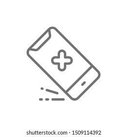 Smartphone drop, phone crash, drop test line icon.