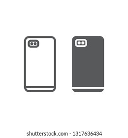 Smartphone with dual camera line and glyph icon, communication and device, phone sign, vector graphics, a linear pattern on a white background, eps 10.