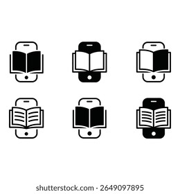 Smartphone E book Icons Six Variations Black and White Modern Design Digital Reading Concept
