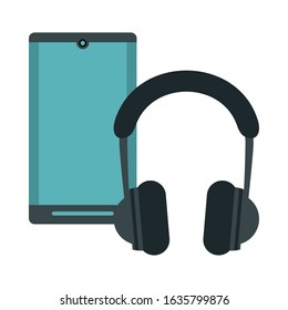smartphone with earphones devices technology vector illustration design