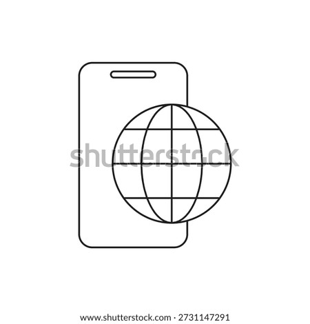 Smartphone with earth globe map symbol outline style