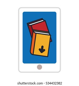 smartphone with ebook icon on screen over white background. electronic book concept. vector illustration
