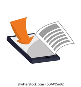 smartphone with ebook on screen icon over white background. electronic book concept. vector illustration