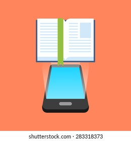 Smartphone e-book reading concept. Isometric design. Vector illustration
