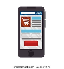 smartphone with ecommerce app device isolated icon