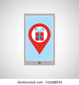 smartphone e-commerce gift pin vector illustration eps 10