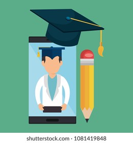 smartphone with education easy e-learning icons