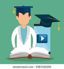 smartphone with education easy e-learning icons