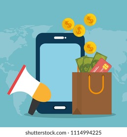 smartphone with electronic commerce icons