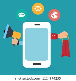 smartphone with electronic commerce icons