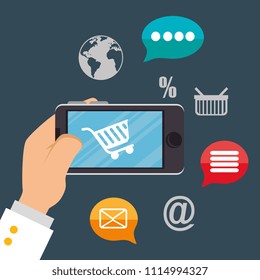 smartphone with electronic commerce icons
