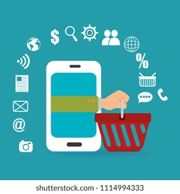 smartphone with electronic commerce icons