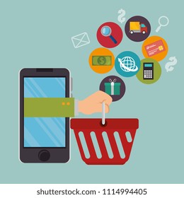 smartphone with electronic commerce icons