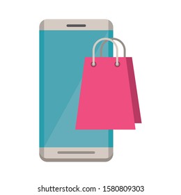 smartphone electronic with shopping bag vector illustration design