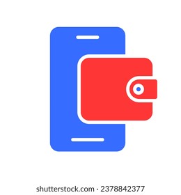Smartphone with electronic wallet line icon. Gadget, social network, applications, Internet, technology. Vector color icon on a white background for business and advertising.