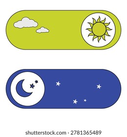 Smartphone elements, day or night mode switch - black and yellow day night icon , white background, EPS10 .
