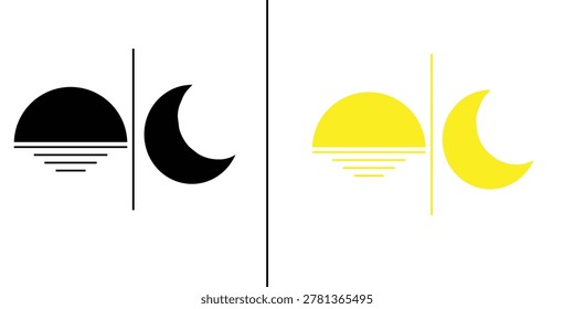 Smartphone elements, day or night mode switch - black and yellow day night icon , white background, EPS10 .