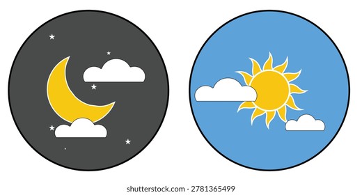 Smartphone elements, day or night mode switch - black and yellow day night icon , white background, EPS10 .