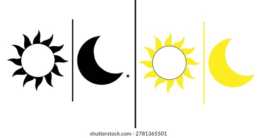 Smartphone elements, day or night mode switch - black and yellow day night icon , white background, EPS10 .