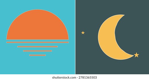 Smartphone elements, day or night mode switch - black and yellow day night icon , white background, EPS10 .