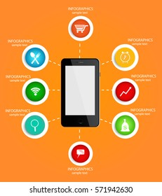 Smartphone with elements Infographic. Vector illustration.