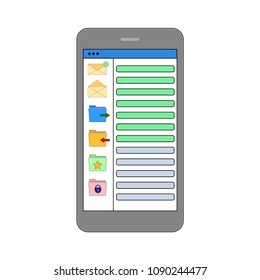 Smartphone with email app on the screen. Isolated on white background. Vector illustration.