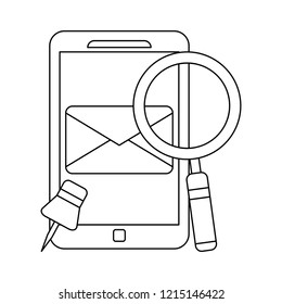 Smartphone and email in black and white