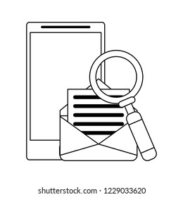 Smartphone and email in black and white