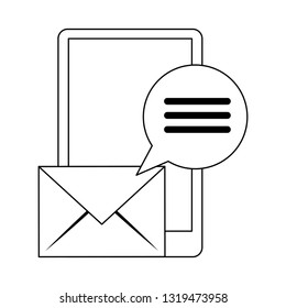 smartphone and email chat bubble black and white