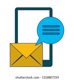 smartphone and email chat bubble blue lines