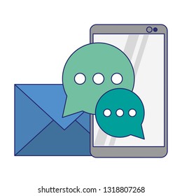 smartphone and email with chat bubbles blue lines